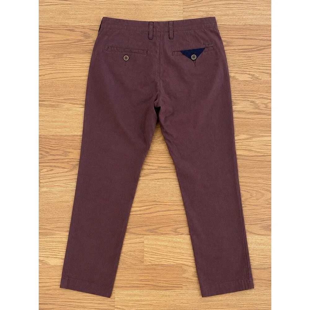 Ted Baker London Chino Pants Mens 30R 30x30 Burgundy Maroon Slim Cotton EUC